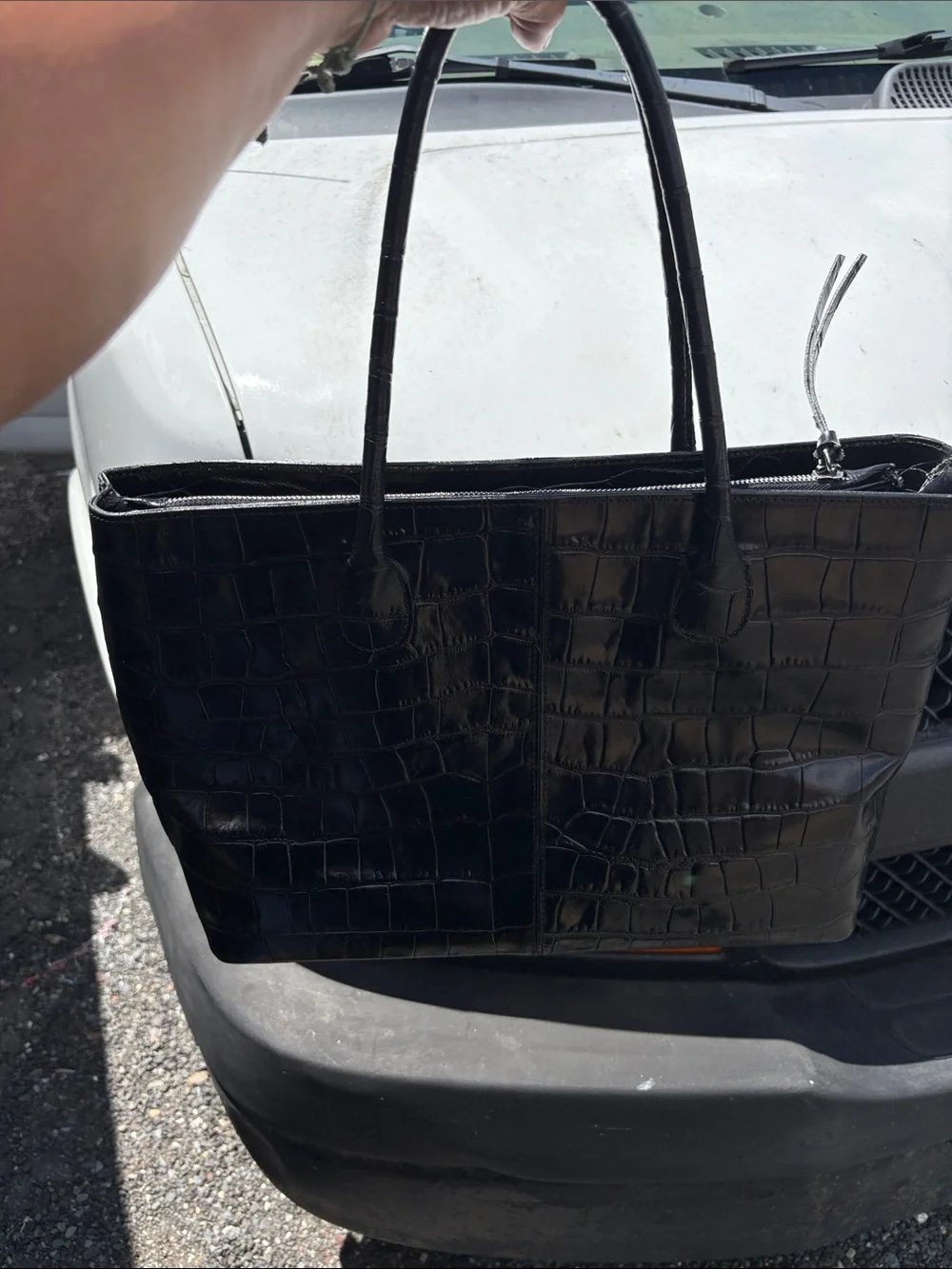 Classic Black Croc-Embossed Tote Bag - Women's Handbag